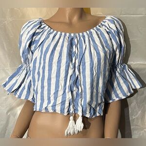 Women's écru lab Off The Shoulder Blue & White Striped Blouse Top